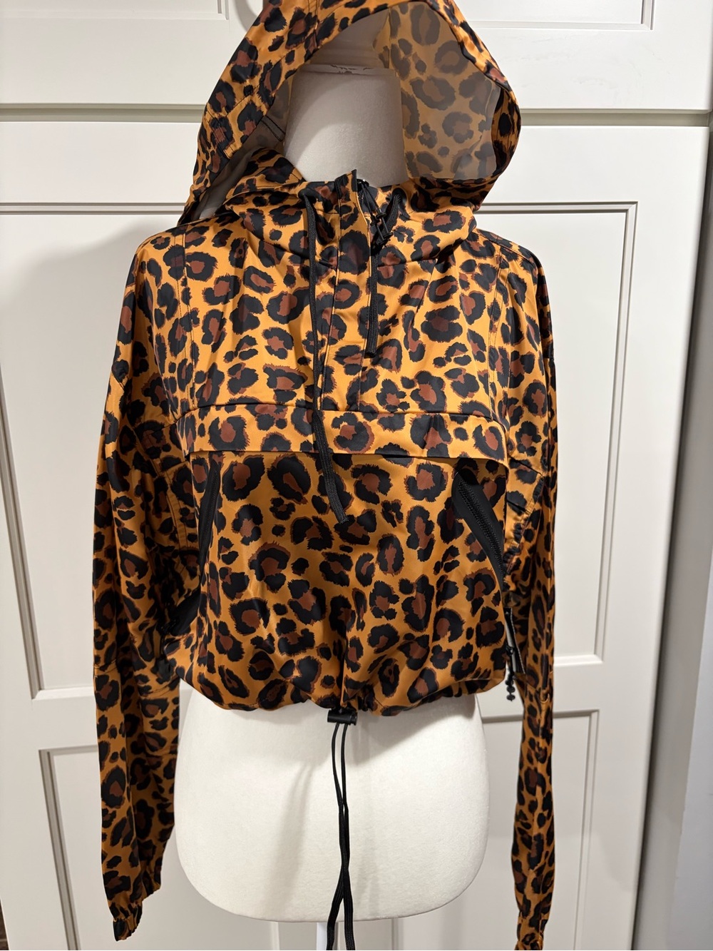 Adam Selman Leopard Print Hooded Bomber Jacket - Brown/Black